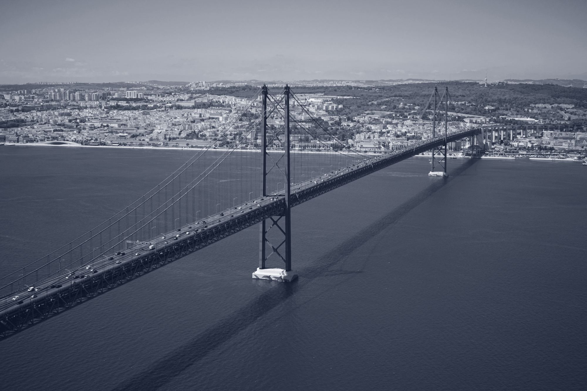 Aerial view of the 25 de Abril bridge over the Tagus in Lisbon